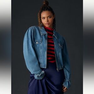 Anthropologie Maeve Puff-Sleeve Denim Bomber Jacket NWT